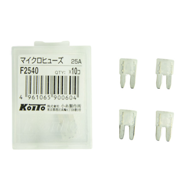 Предохранители Koito (кратность 10 шт.) 25А – мини 8 мм (2,2 мм зазор между контактами), пласт. упаковка 10 шт.
